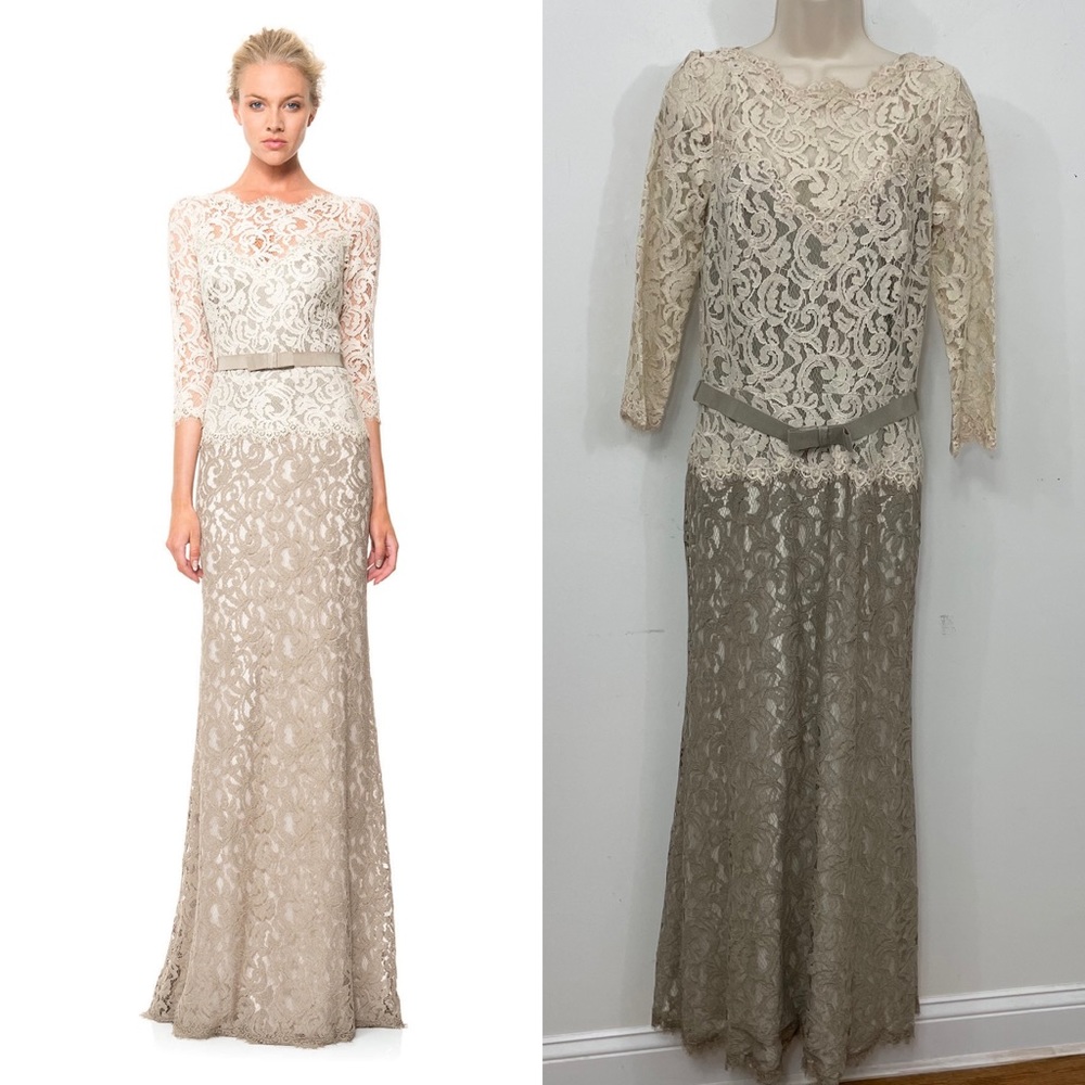 Tadashi Shoji Lace boatneck evening gown dress 10